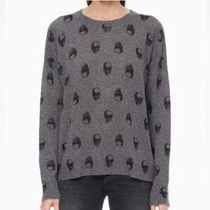 Skull Cashmere Round Neck Sweater Gray Medium